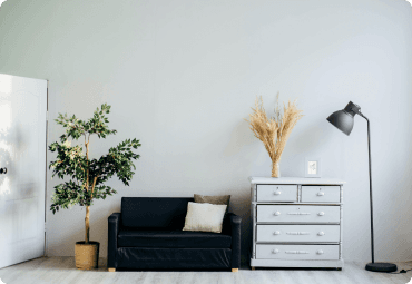 Modern interior design with sofa and furniture
