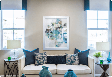 Modern interior design with sofa and furniture
