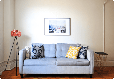 Modern interior design with sofa and furniture
